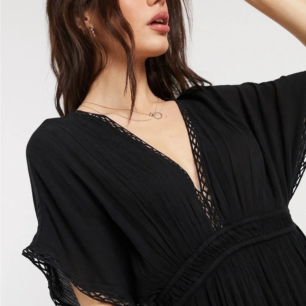 NWT Accessorize Lace Trim Maxi Dress Black Size XS - Picture 2 of 14